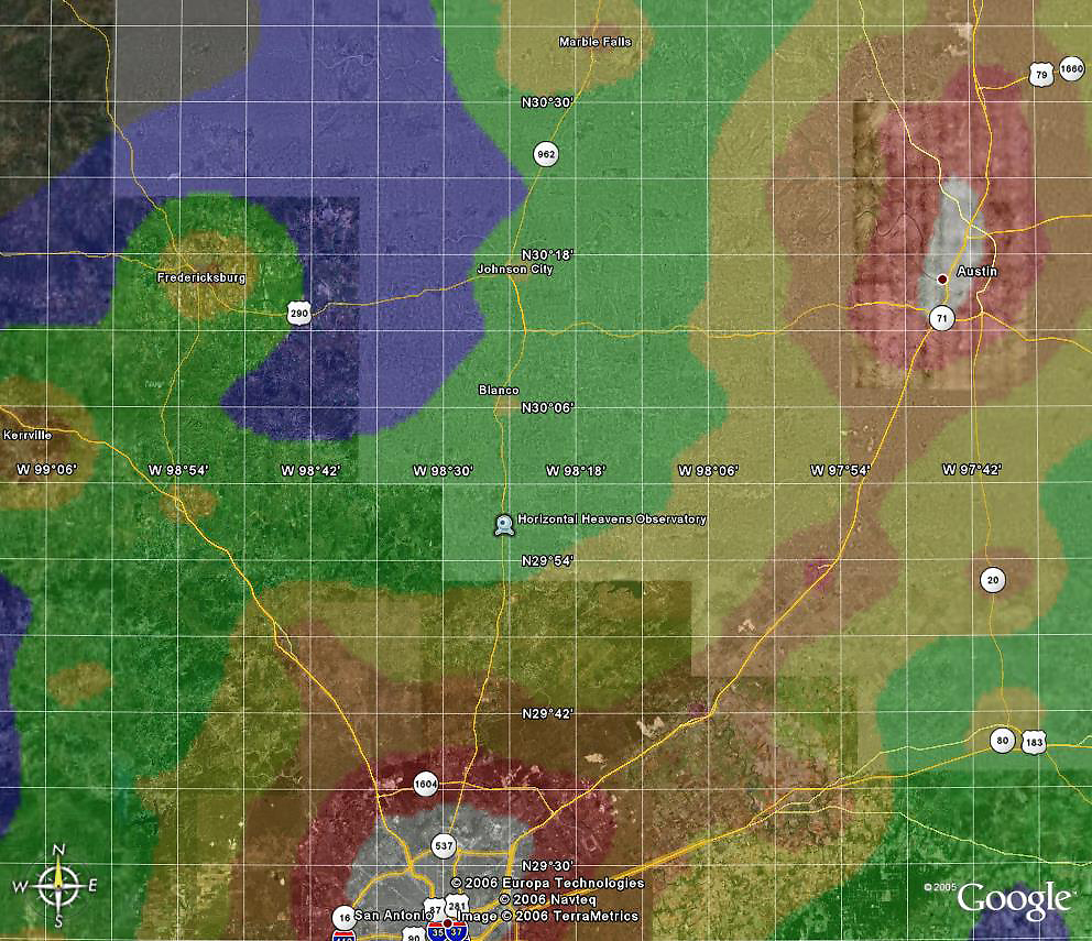 Horizontal Heavens Light Pollution Map in Texas